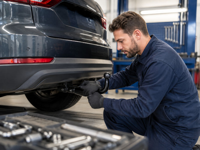 Installazione professionale di un gancio di traino su automobile